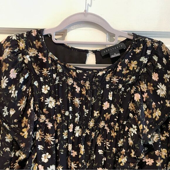 Sanctuary Black Floral Ruffle Long Sleeve Mini Dress Fully Lined Size Medium - Picture 2 of 7